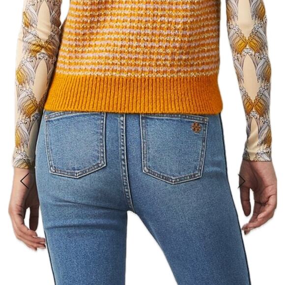 Tory Burch JEANS CROPPED BOOT-CUT MARBLE WOMENS 25 - Picture 2 of 10